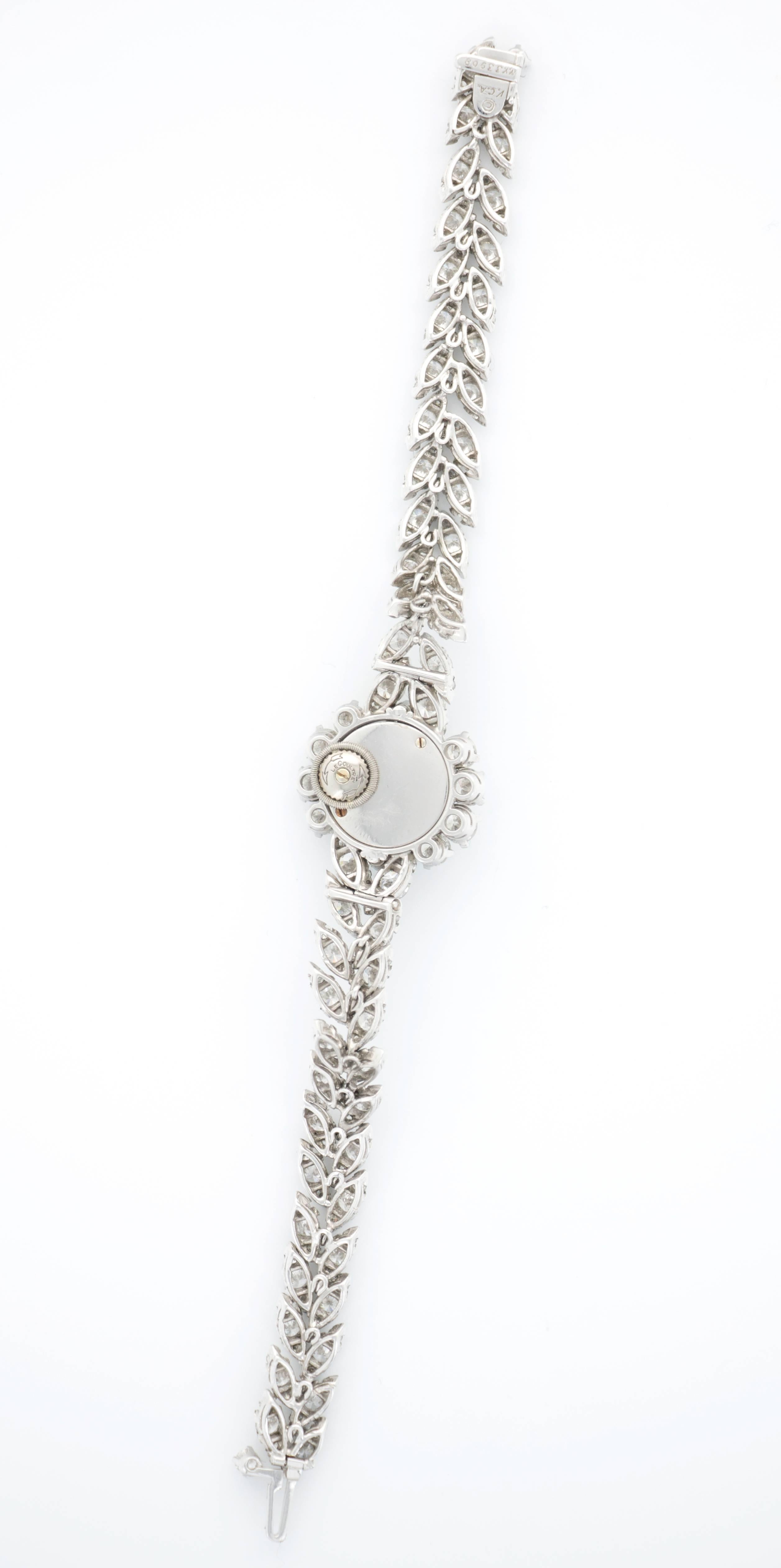 Van Cleef & Arpels Ladies Platinum Diamond Bracelet Wristwatch In Excellent Condition In Beverly Hills, CA