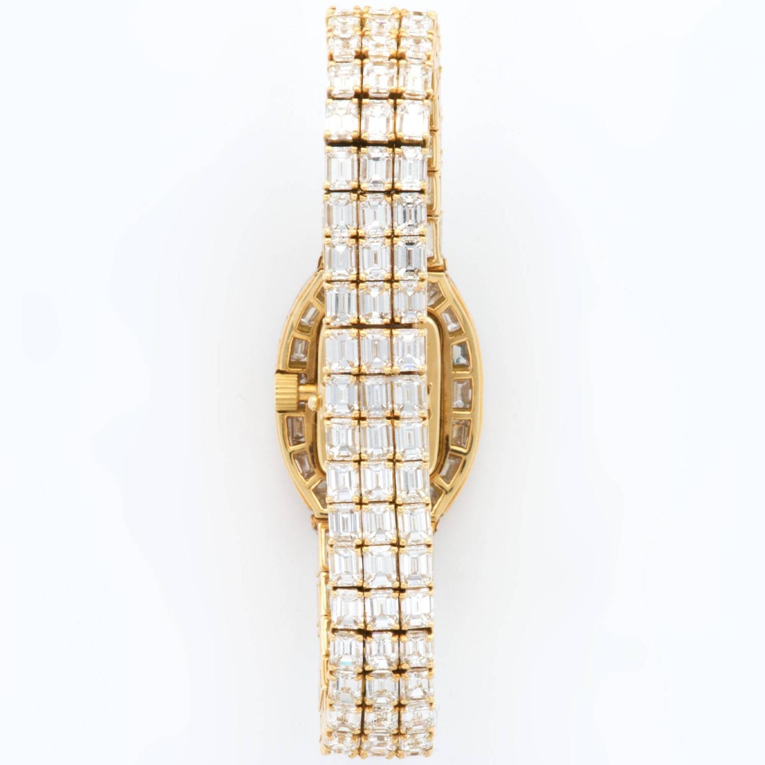 EmeraldCut Diamond Gold Bracelet Wristwatch by Majesty For Sale at 1stdibs