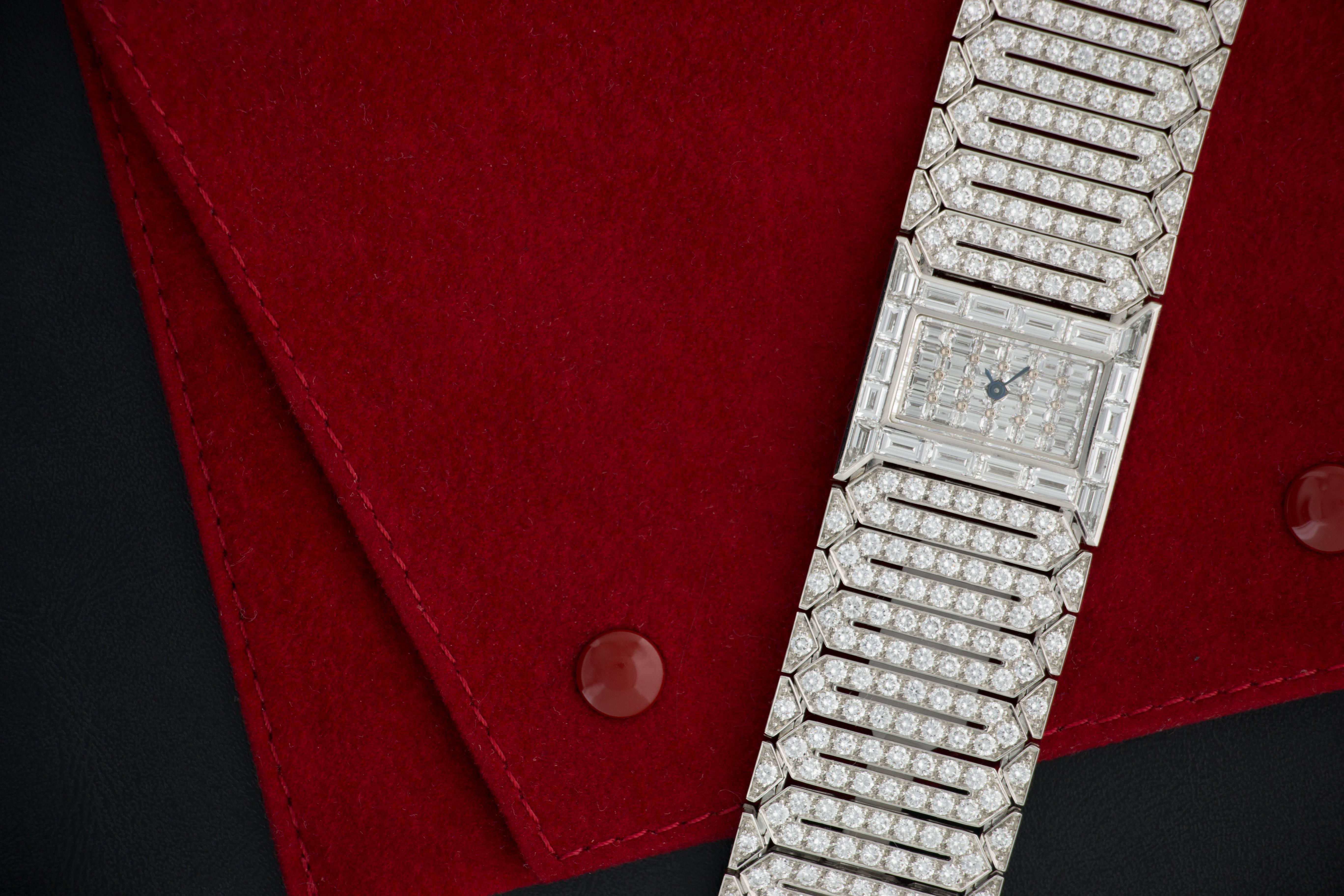 Modern A Lady's Platinum Cartier Wide Bracelet Full Diamond Wristwatch