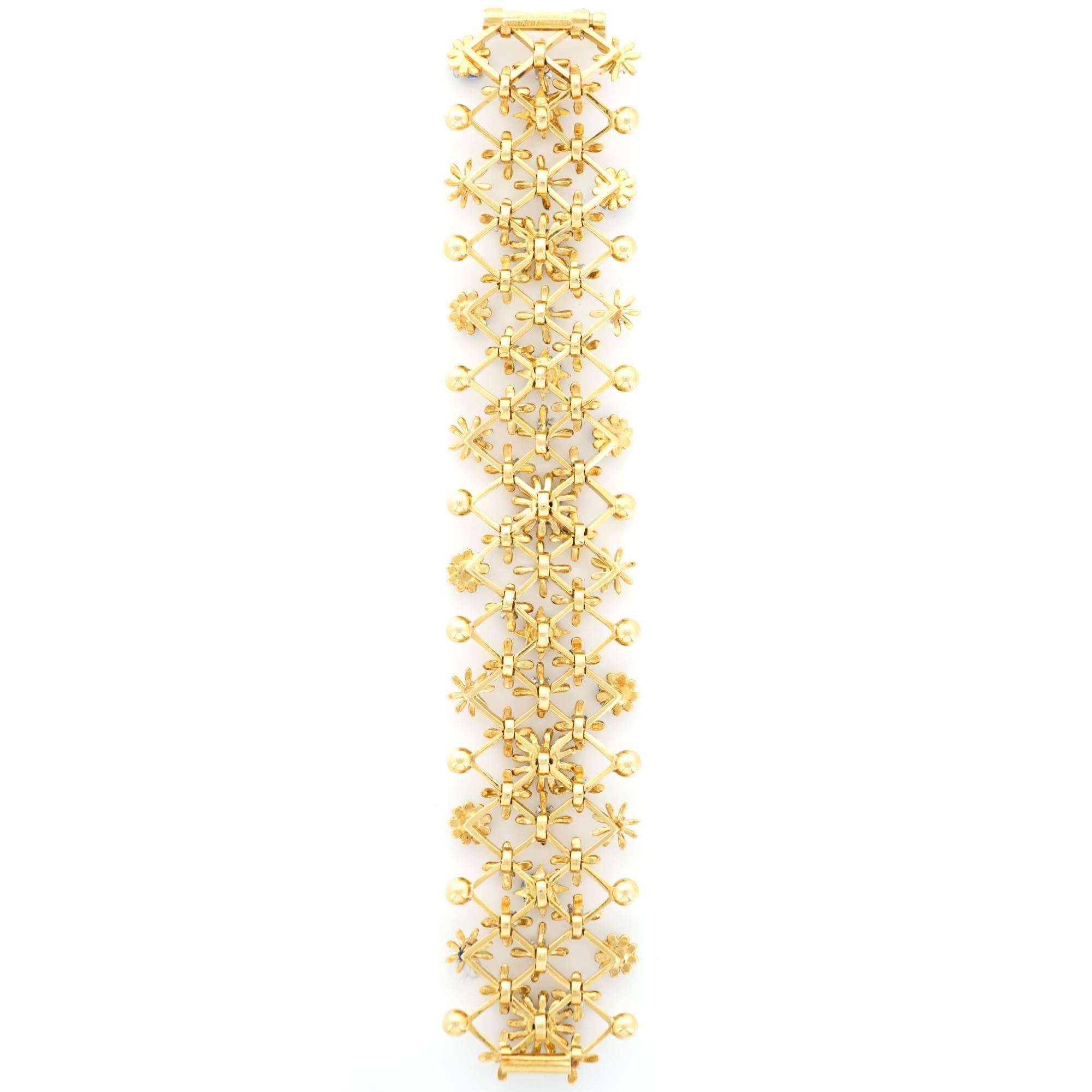 Modernist Schlumberger for Tiffany & Co. Diamond  Sapphire Gold Bracelet  For Sale