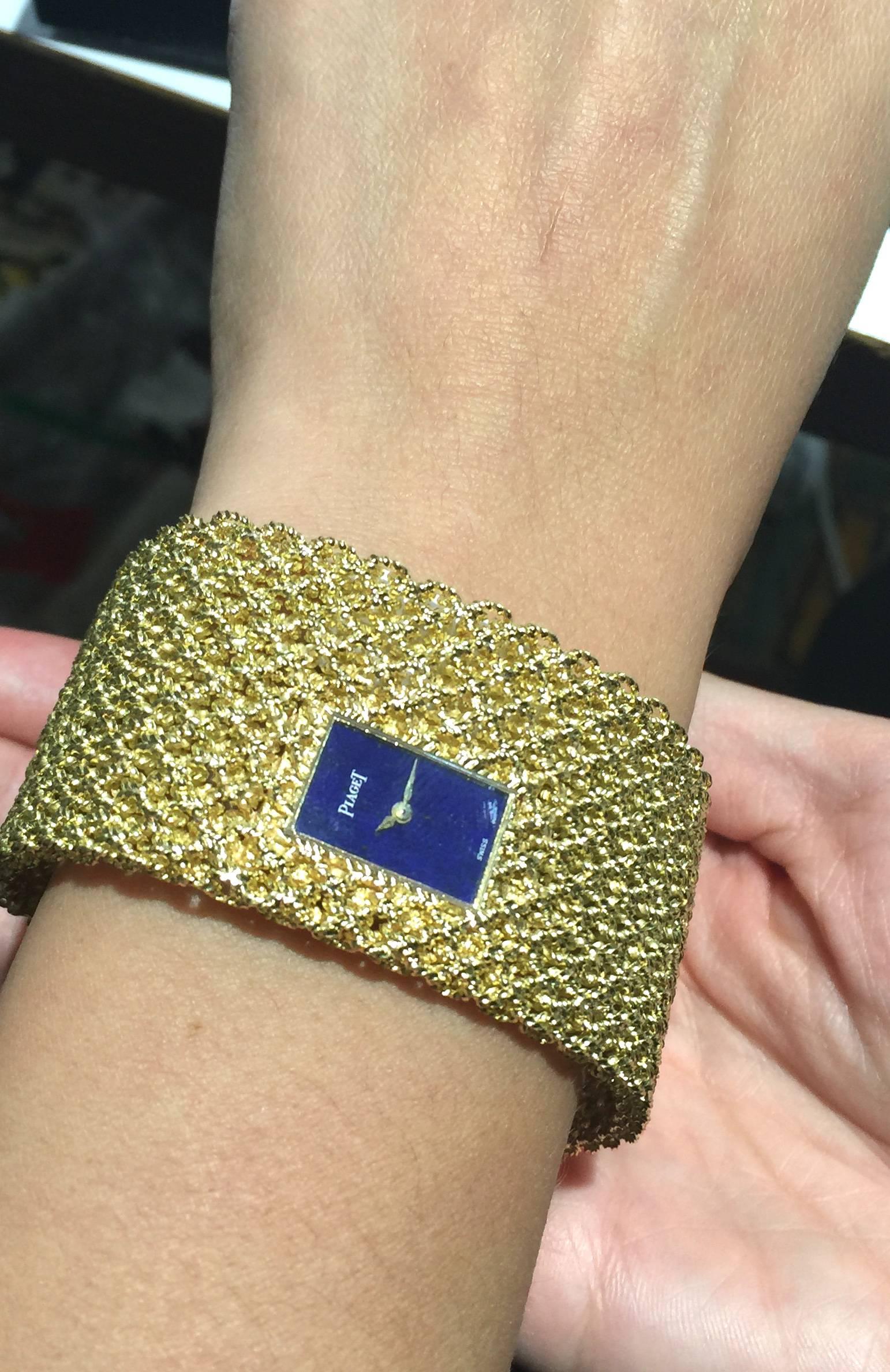 Modernist A Lady's Yellow Gold Wide Basket Weave Bracelet Watch by Piaget