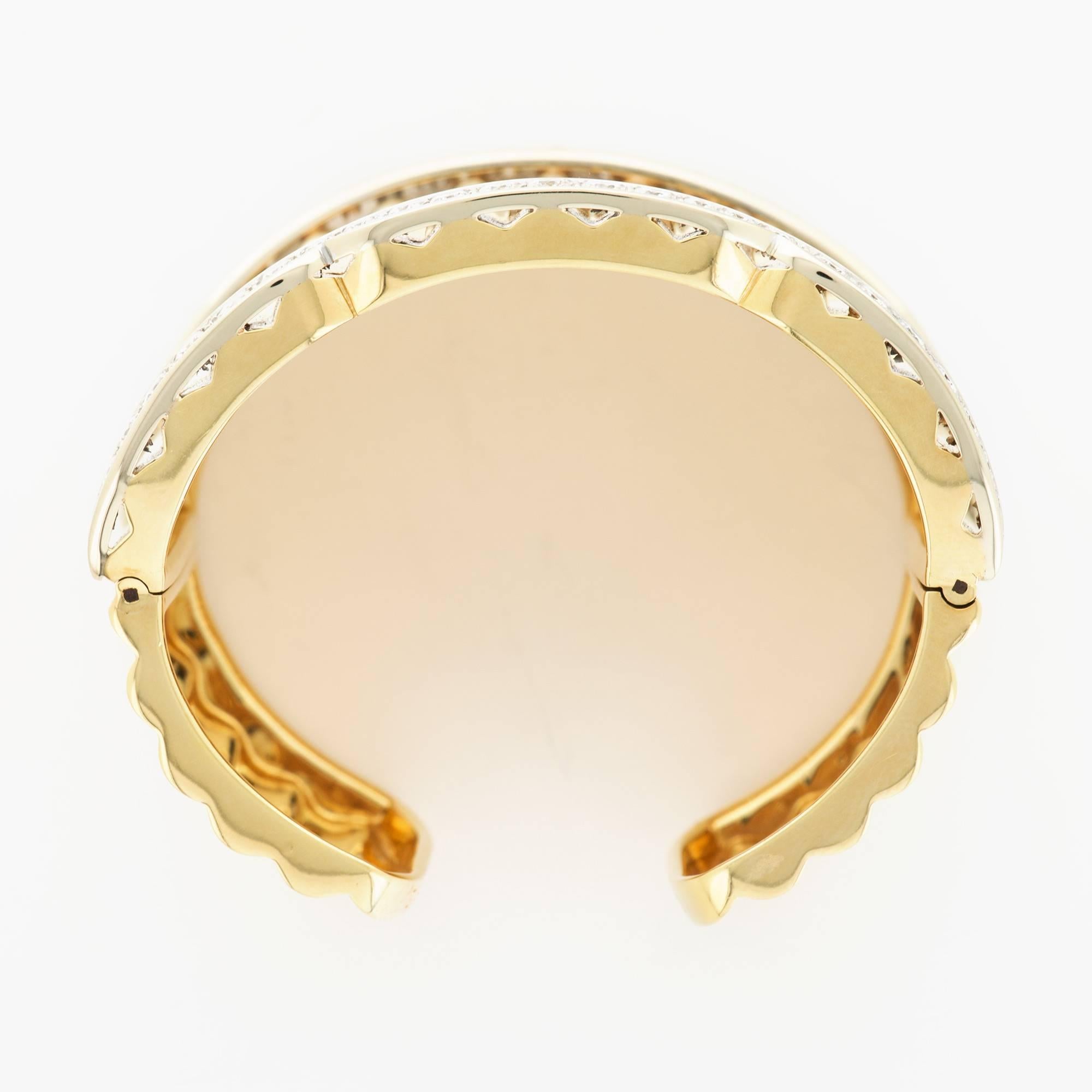 Modernist Van Cleef & Arpels Yellow Gold Diamond Cuff Bangle Bracelet  For Sale