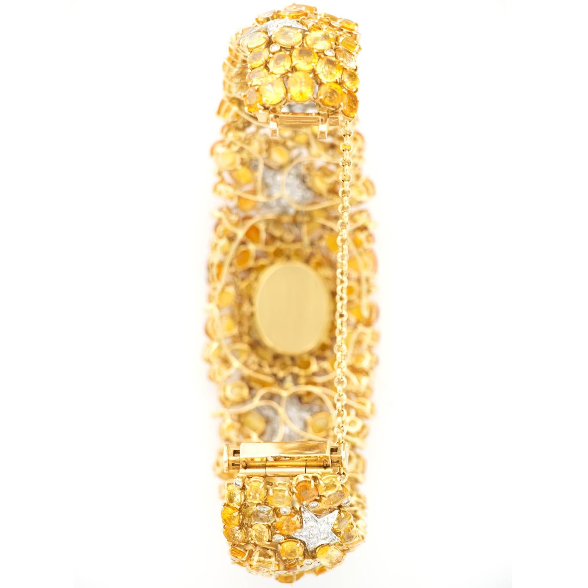 Modern  Diamond  Sapphire Yellow Gold Bracelet Watch by James Italy