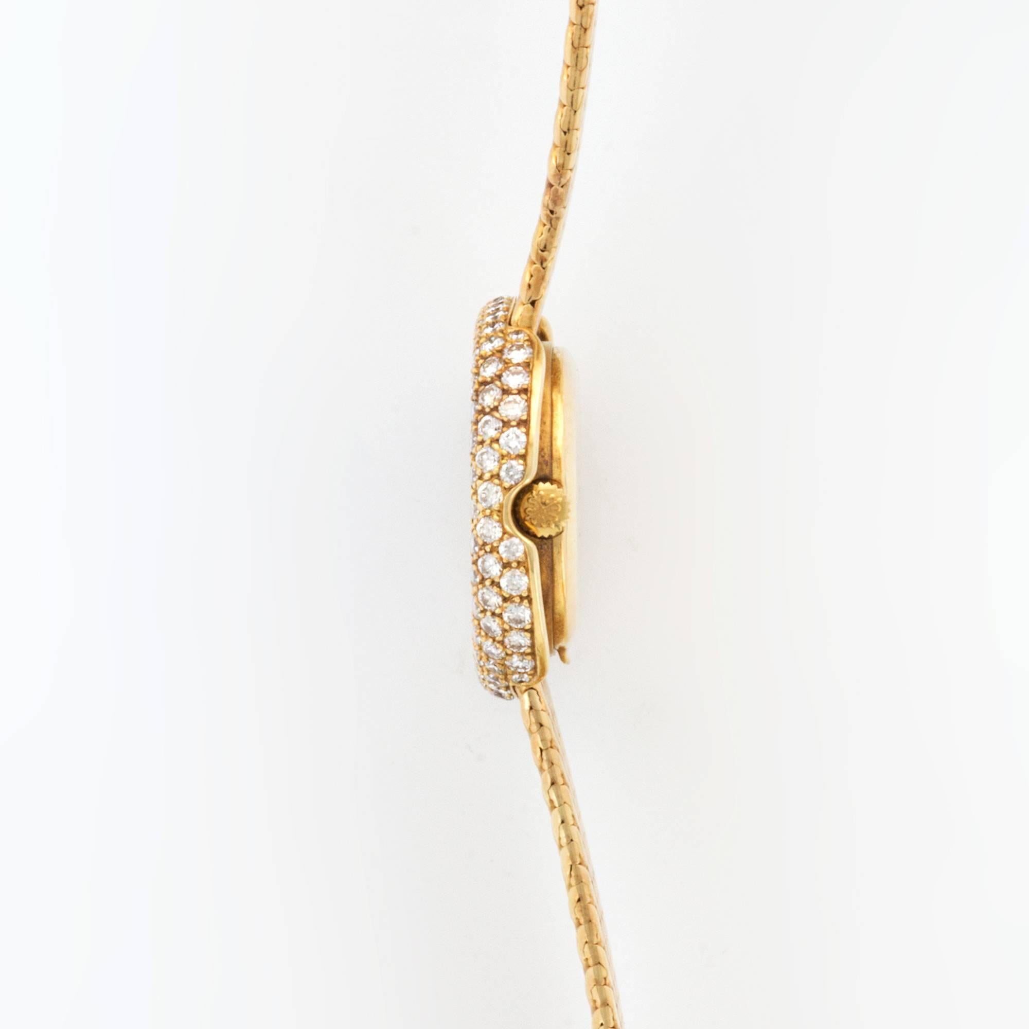 Modern Patek Philippe Ladies Yellow Gold Diamond Manual Wind Bracelet Wristwatch 