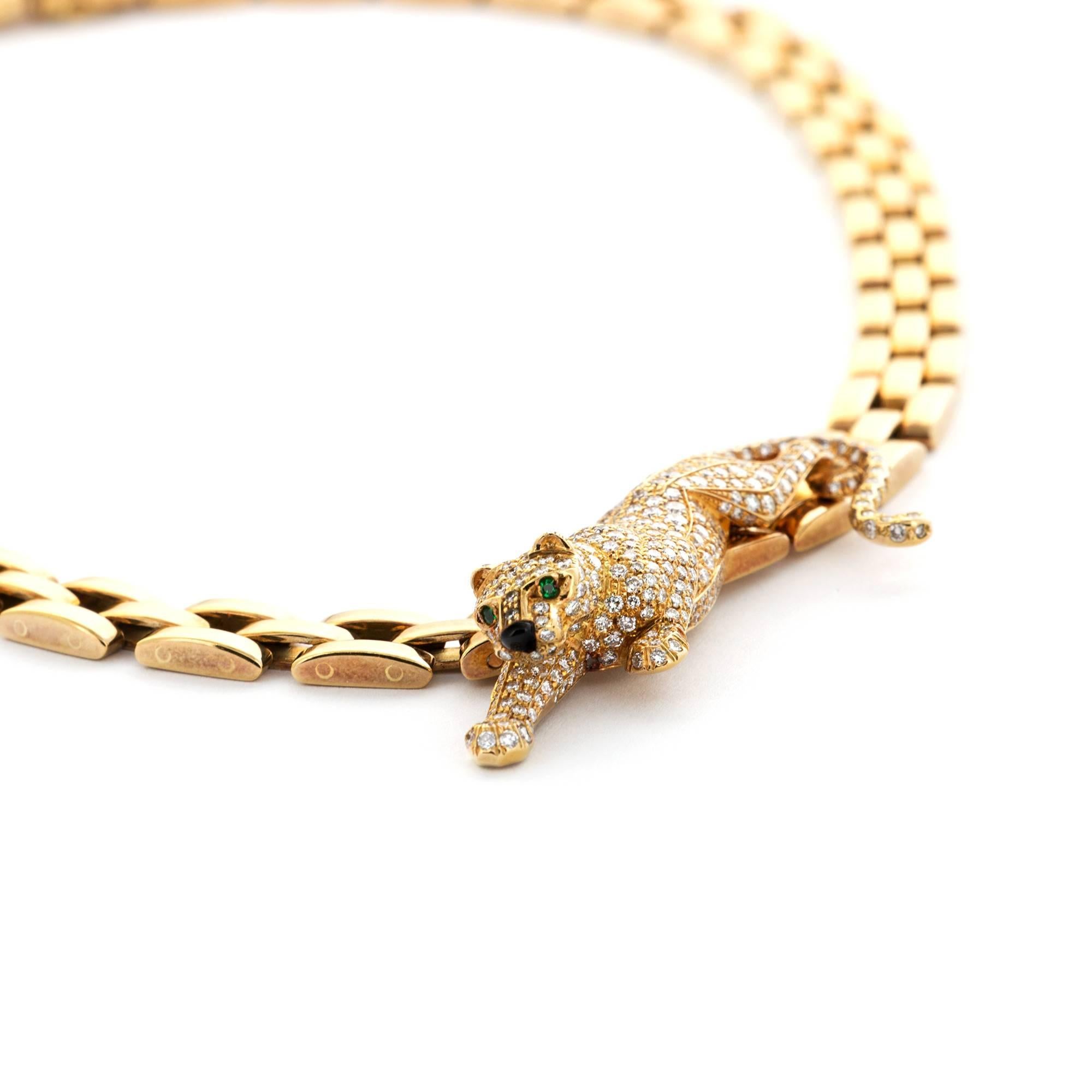 A Cartier "Panthere de Cartier" Pave Diamond Necklace in 18k Yellow Gold. 

Circa 1990's.

