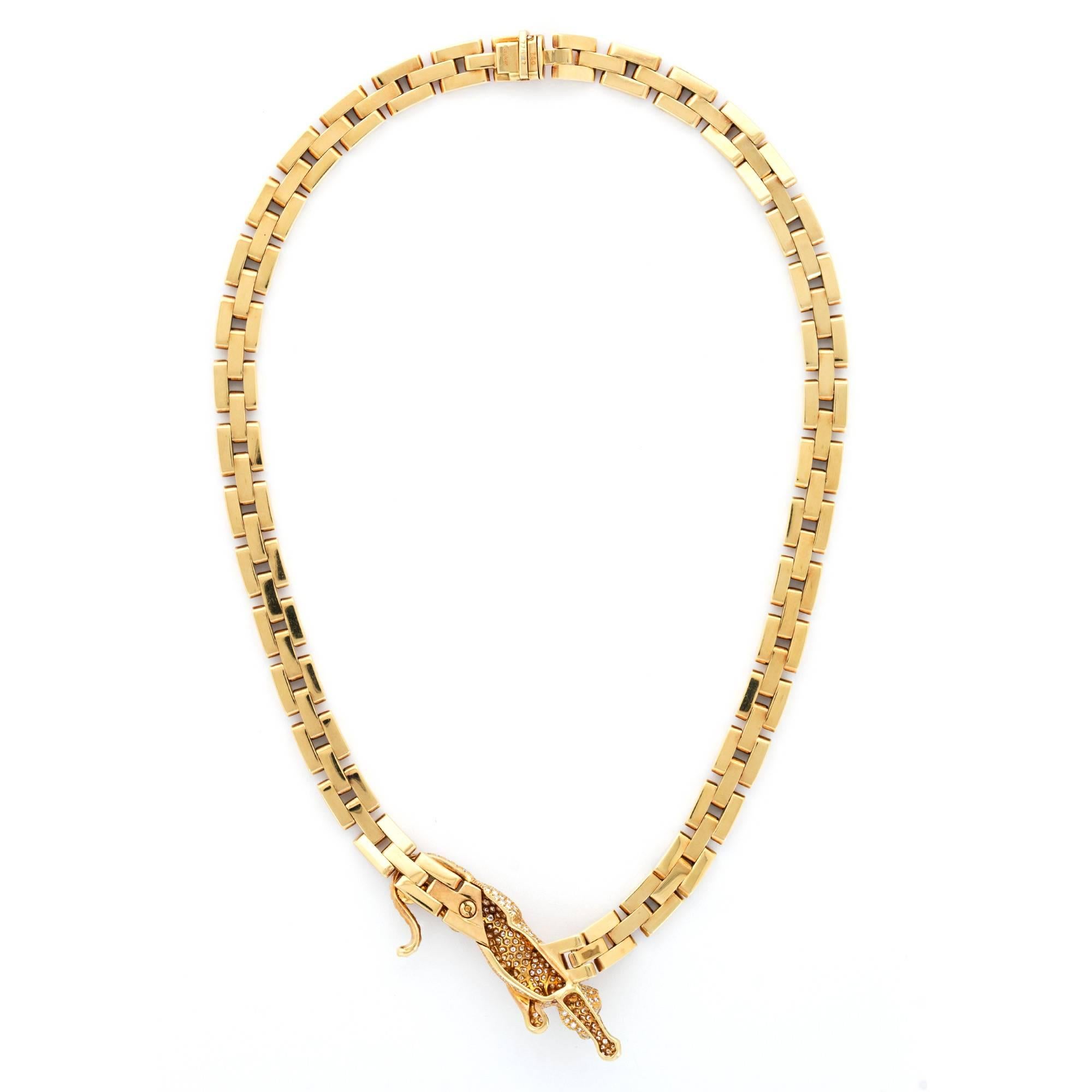 Modern Lady Cartier Panthere Pave Diamond Gold Necklace For Sale
