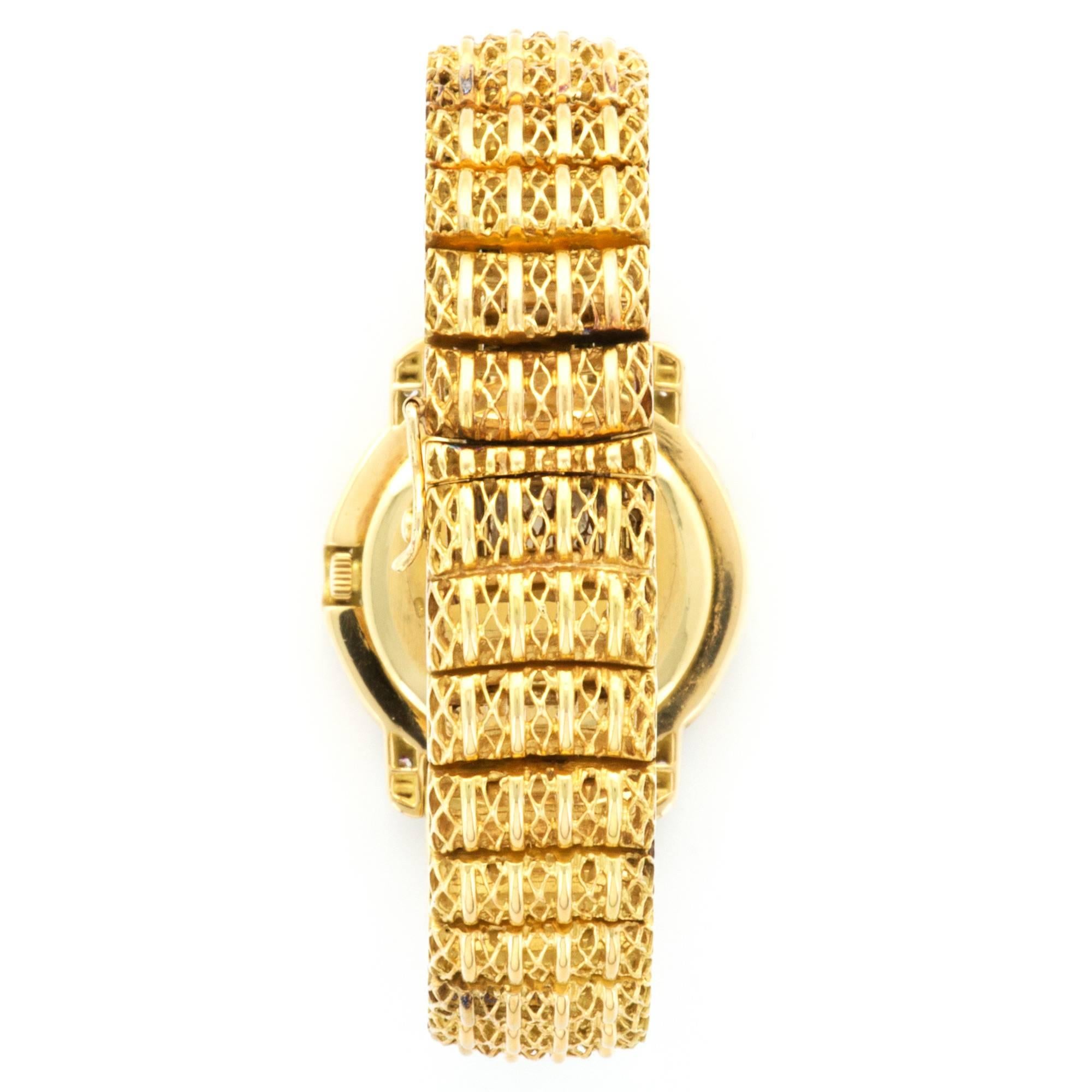 Lady's Piaget Yellow Gold Diamond & Sapphire Bracelet Watch In Excellent Condition In Beverly Hills, CA