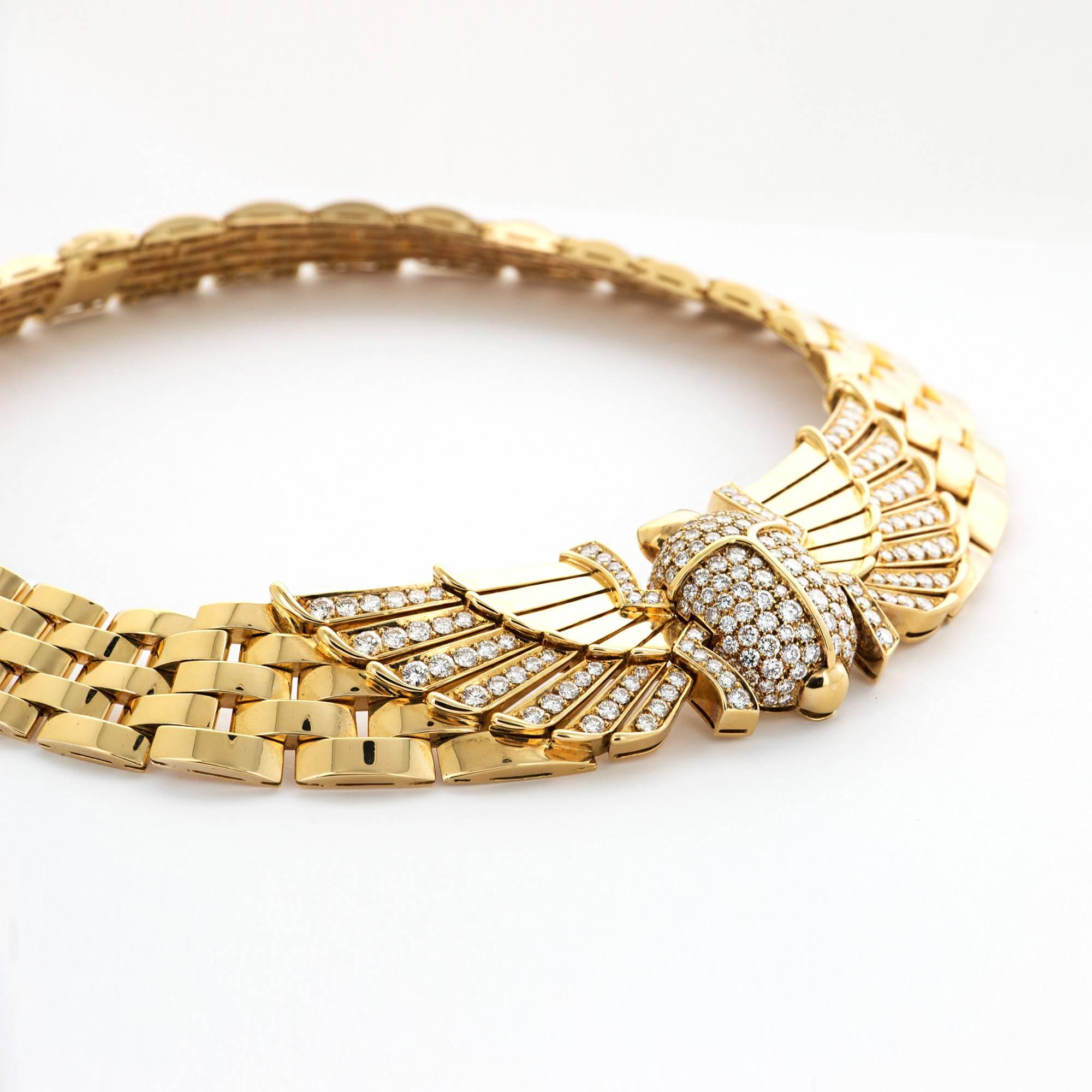 A Circa, 1980, Cartier 18k Yellow Gold Scarab Diamond Necklace in the Style of Egyptian Revival. Incredible Design and Details.

