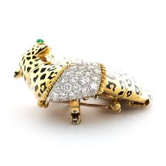 David Webb Enamel Diamond Spots Gold Panther Brooch
