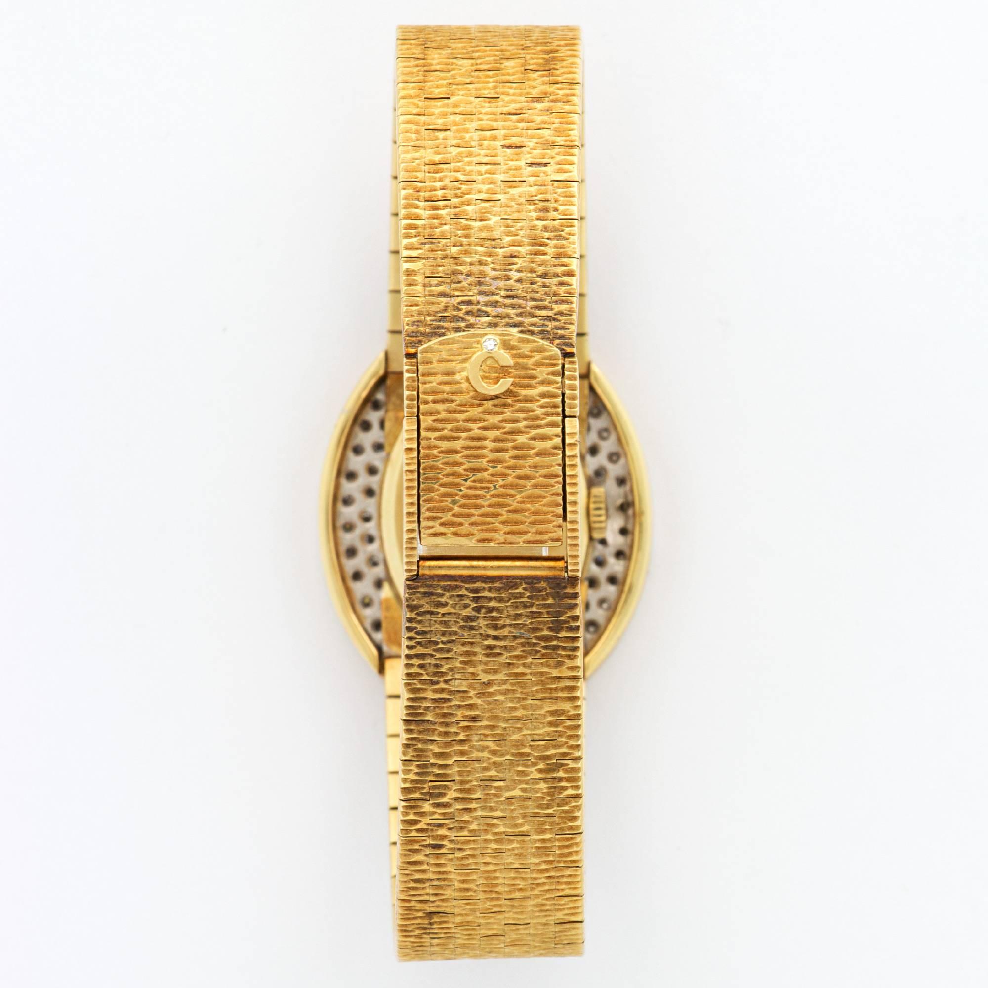 Chopard Ladies Yellow Gold Pavè Diamond Oval Bracelet Watch circa 1970s In Excellent Condition In Beverly Hills, CA