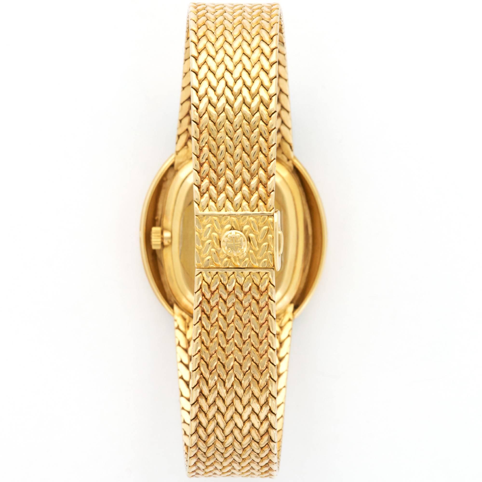 Patek Philippe Ladies Yellow Gold Diamond Woven Link Mechanical Wristwatch In Excellent Condition In Beverly Hills, CA