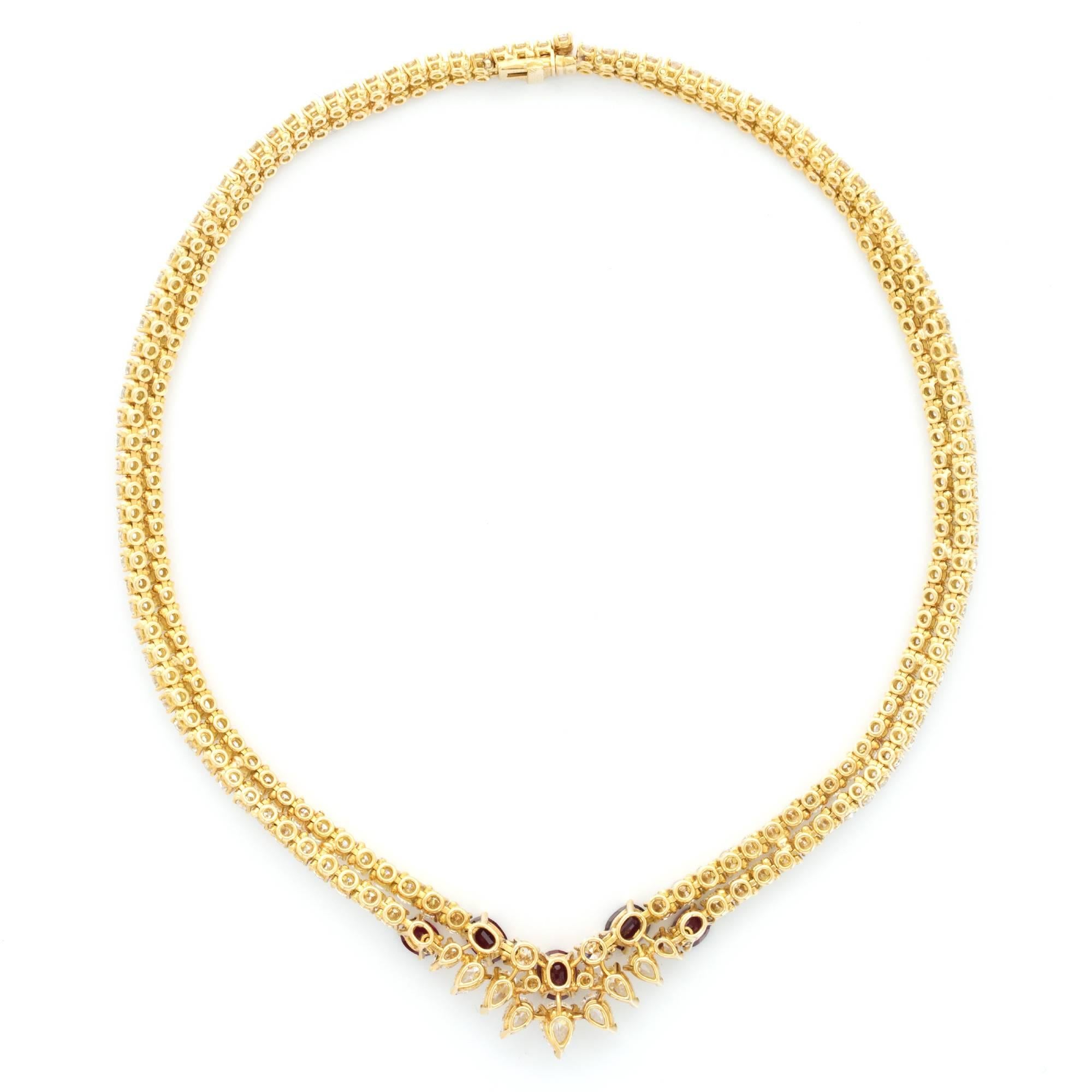 A Gorgeous 18k Yellow Gold Diamond & Ruby Necklace by Van Cleef & Arpels. 22.58cts of Diamonds. 4.80cts of Rubies. Signed "VCA and Numbered". Made in France. 