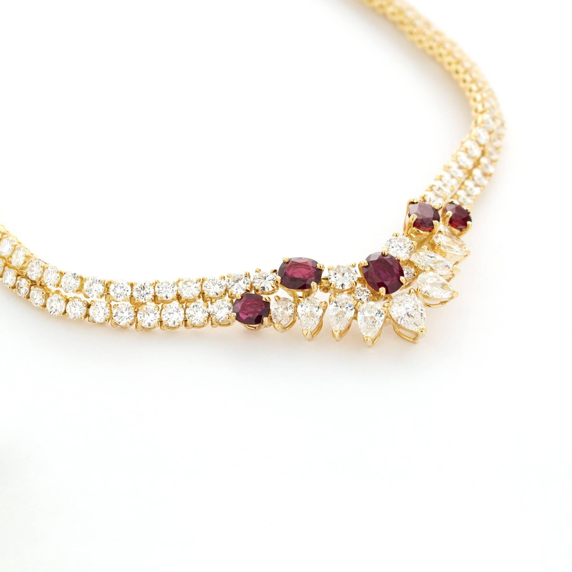 Modern Van Cleef & Arpels Paris Diamond Ruby Gold Necklace For Sale