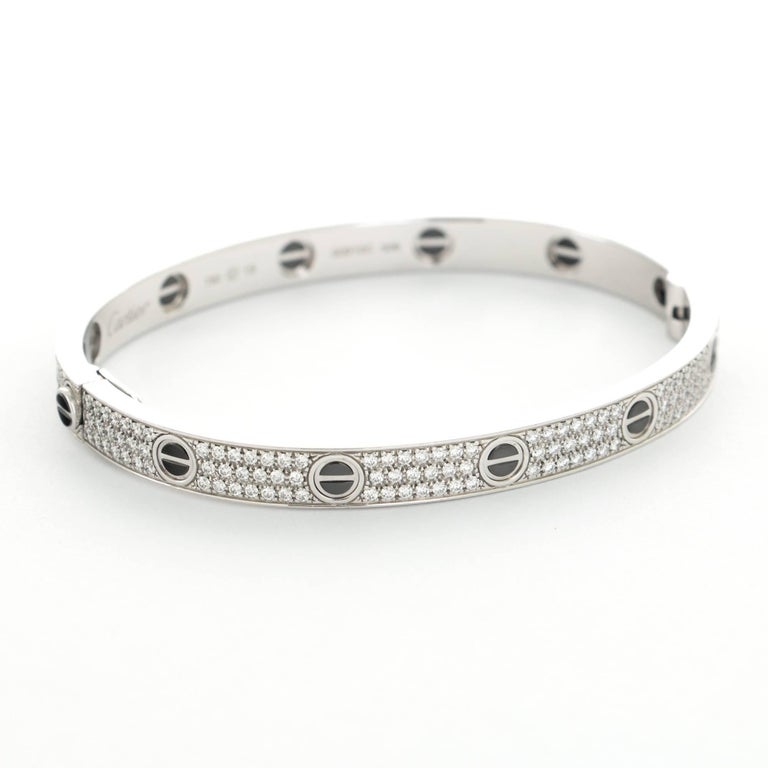 Cartier Love Pave Diamond White Gold Bangle Bracelet – Opulent Jewelers