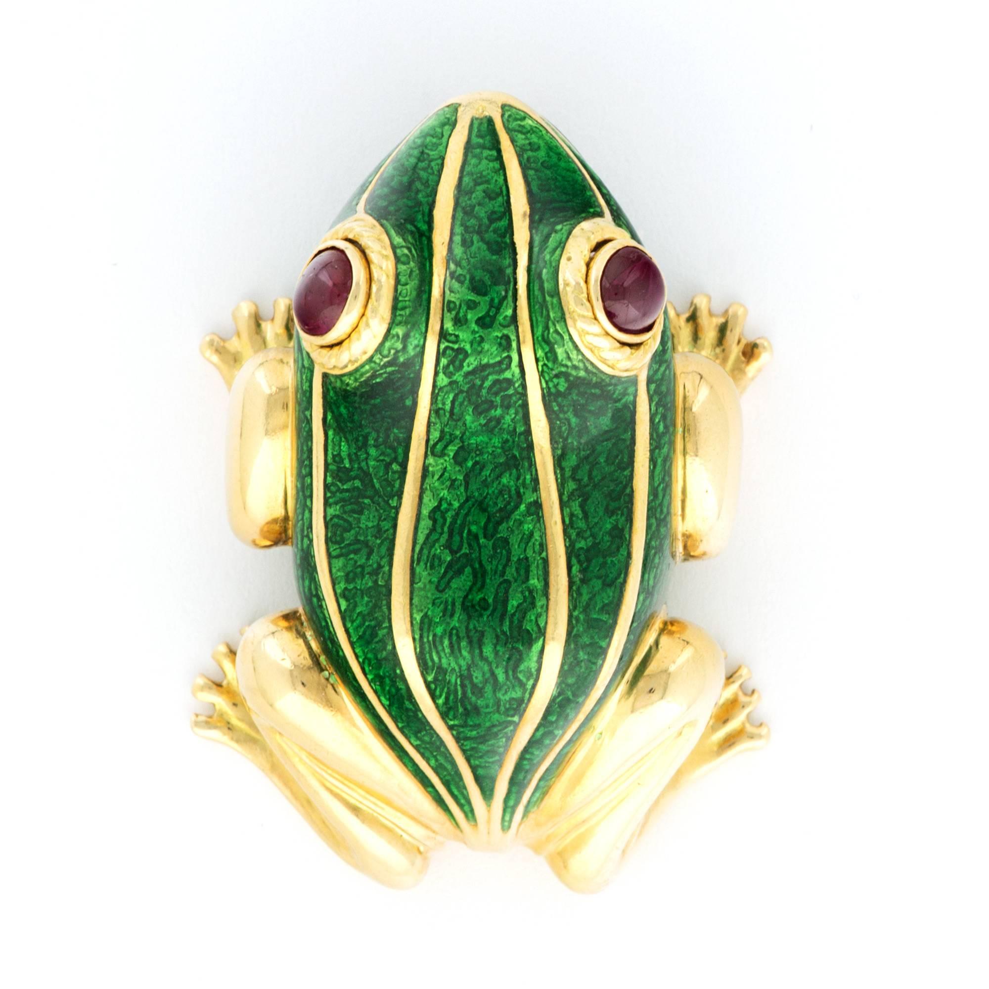Modern David Webb 18 Karat Yellow Gold Enamel Frog Pendant For Sale