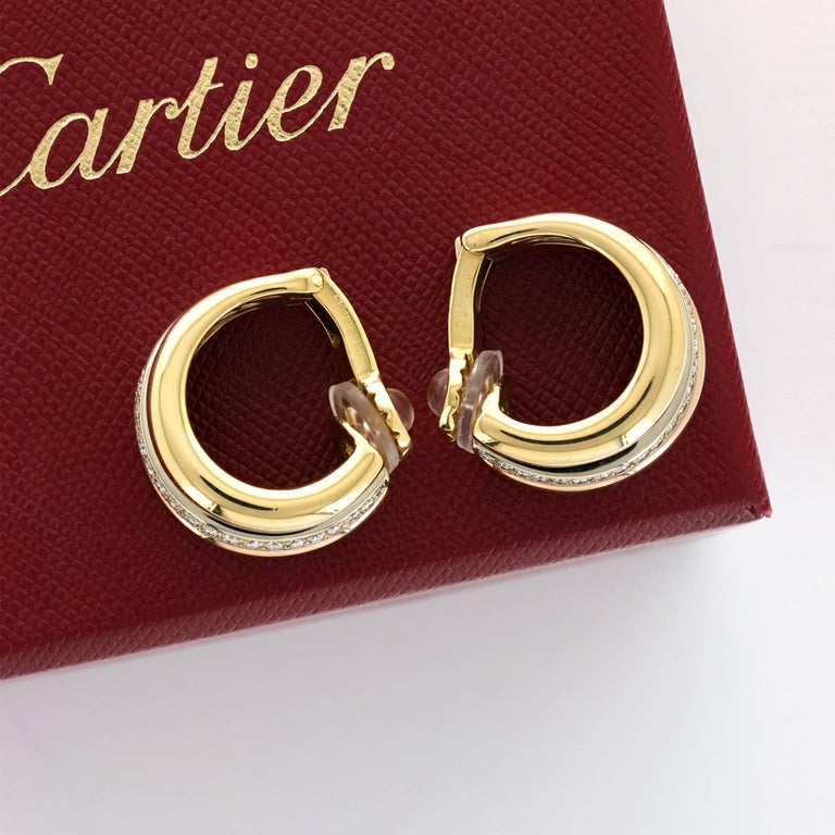 Cartier Tri-Color Gold Trinity Diamond Hoop Earrings at 1stDibs ...