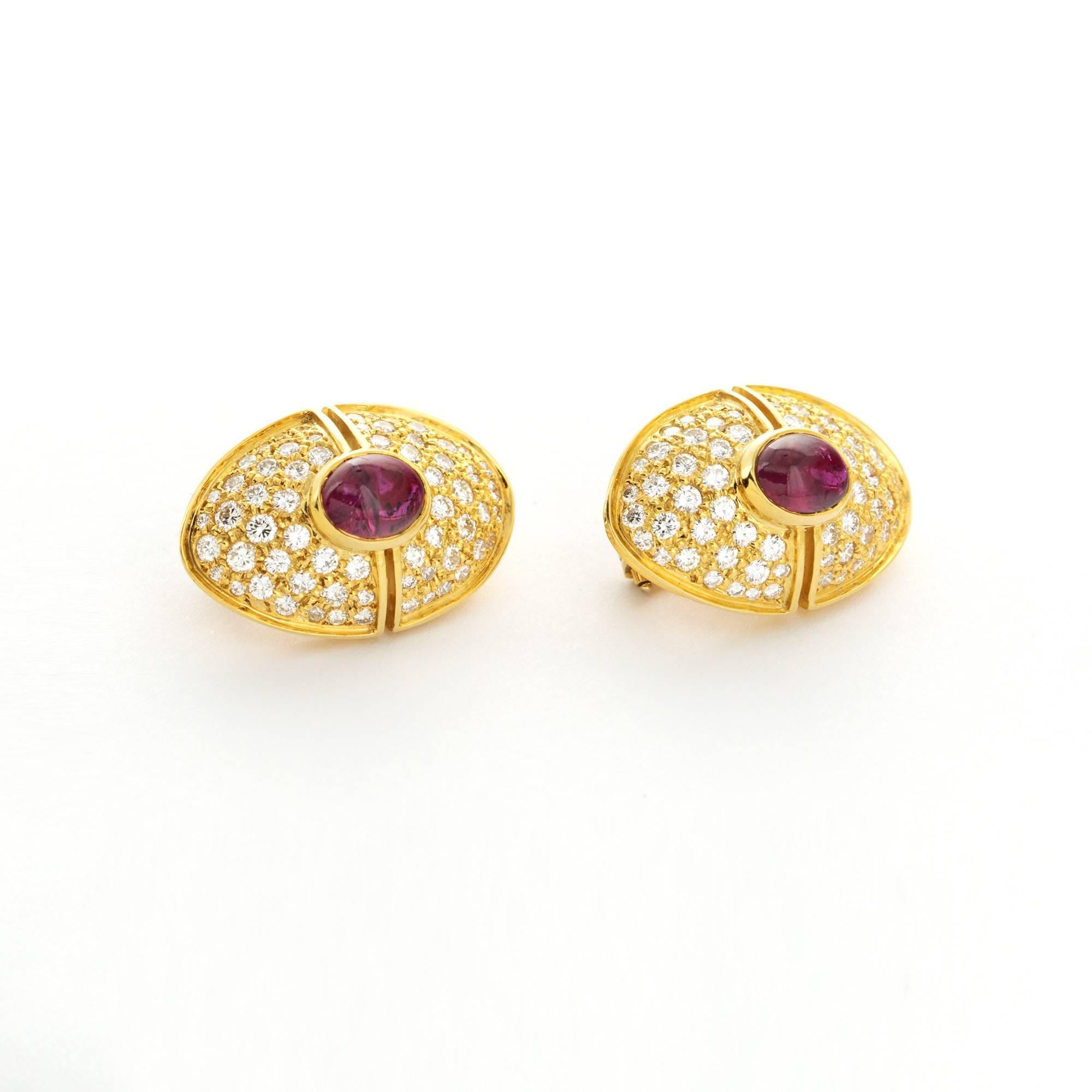 Modern Harry Winston Diamond  Cabochon Ruby Gold Earrings