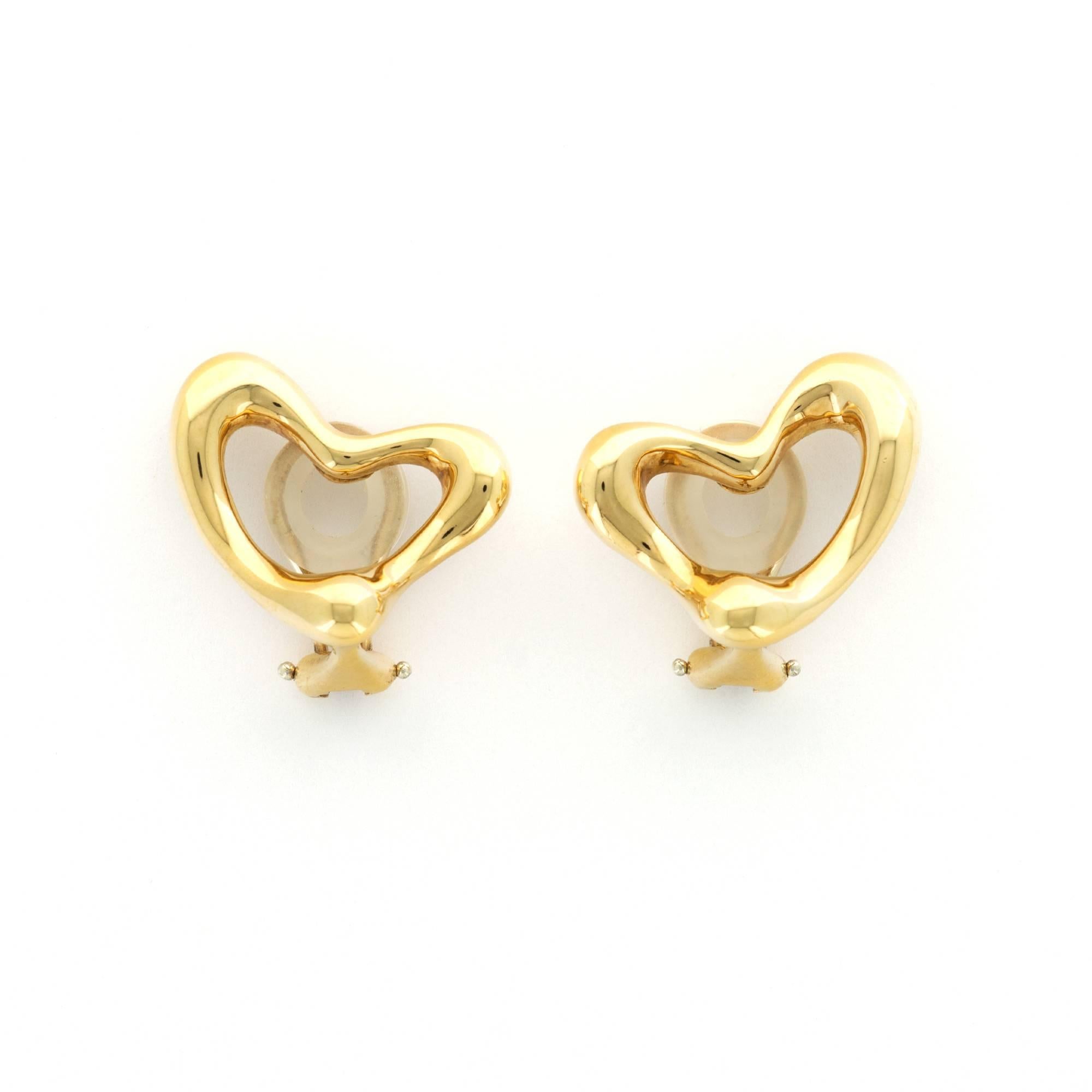 A Pair of 18k Yellow Gold Heart-Shaped Earrings Designed by Elsa Peretti for Tiffany & Co. 