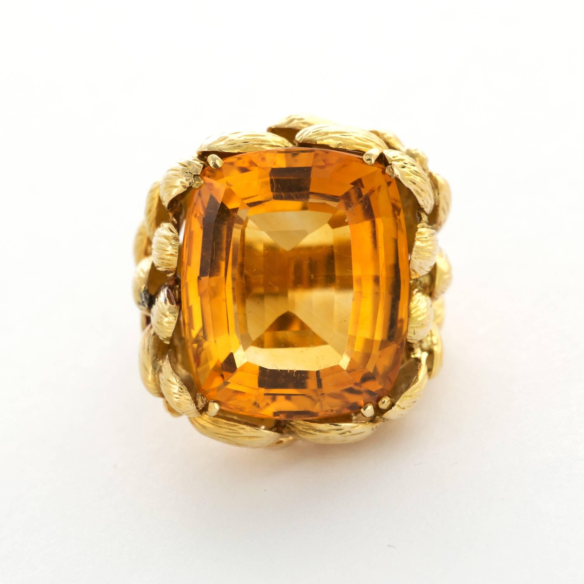 A Wonderful 18k Yellow Gold Large Citrine Ring by Chaumet. Made in Paris circa 1970. Size 5. Can be resized upon request. 