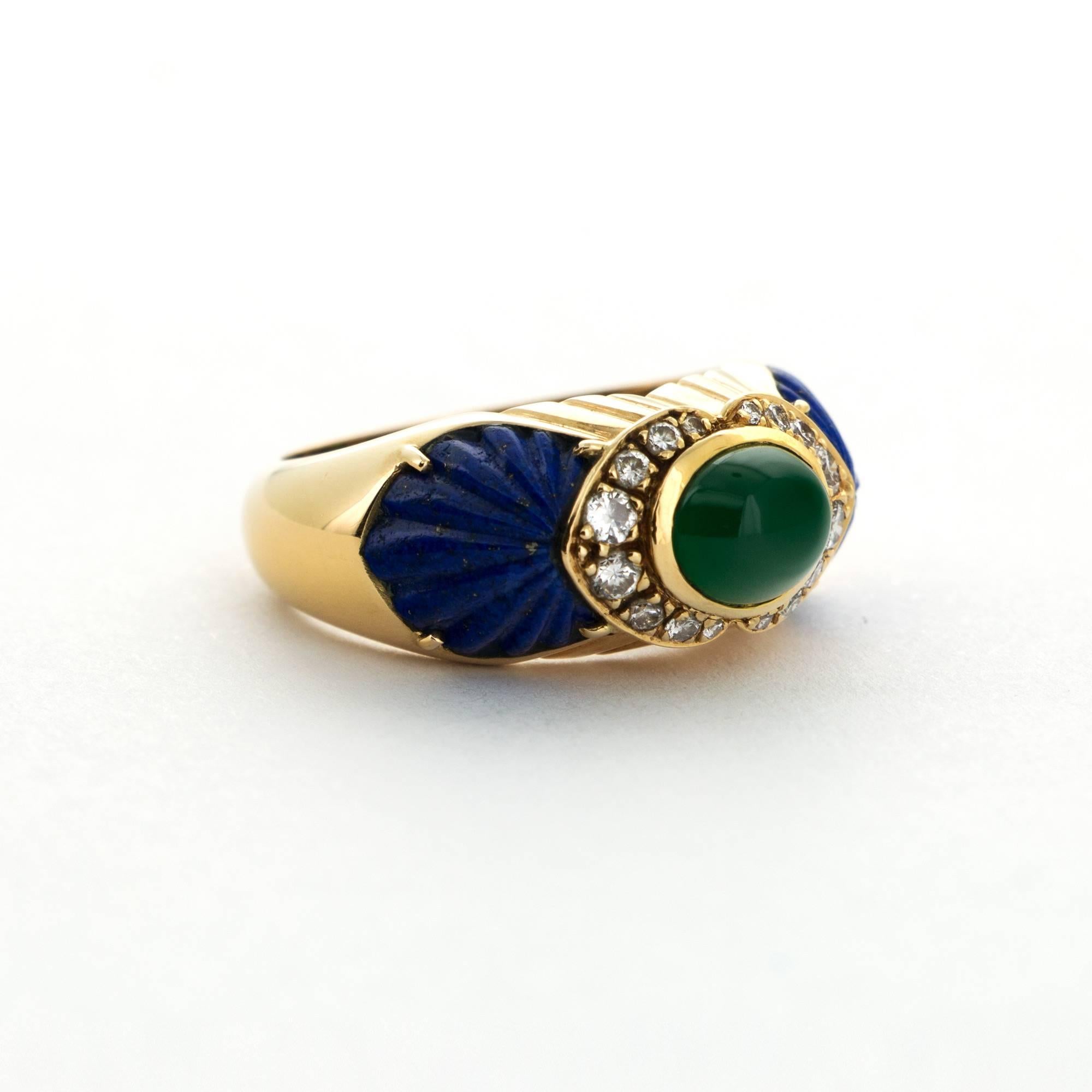 Modern Cartier Yellow Gold Emerald, Diamond and Lapis Dome Ring For Sale