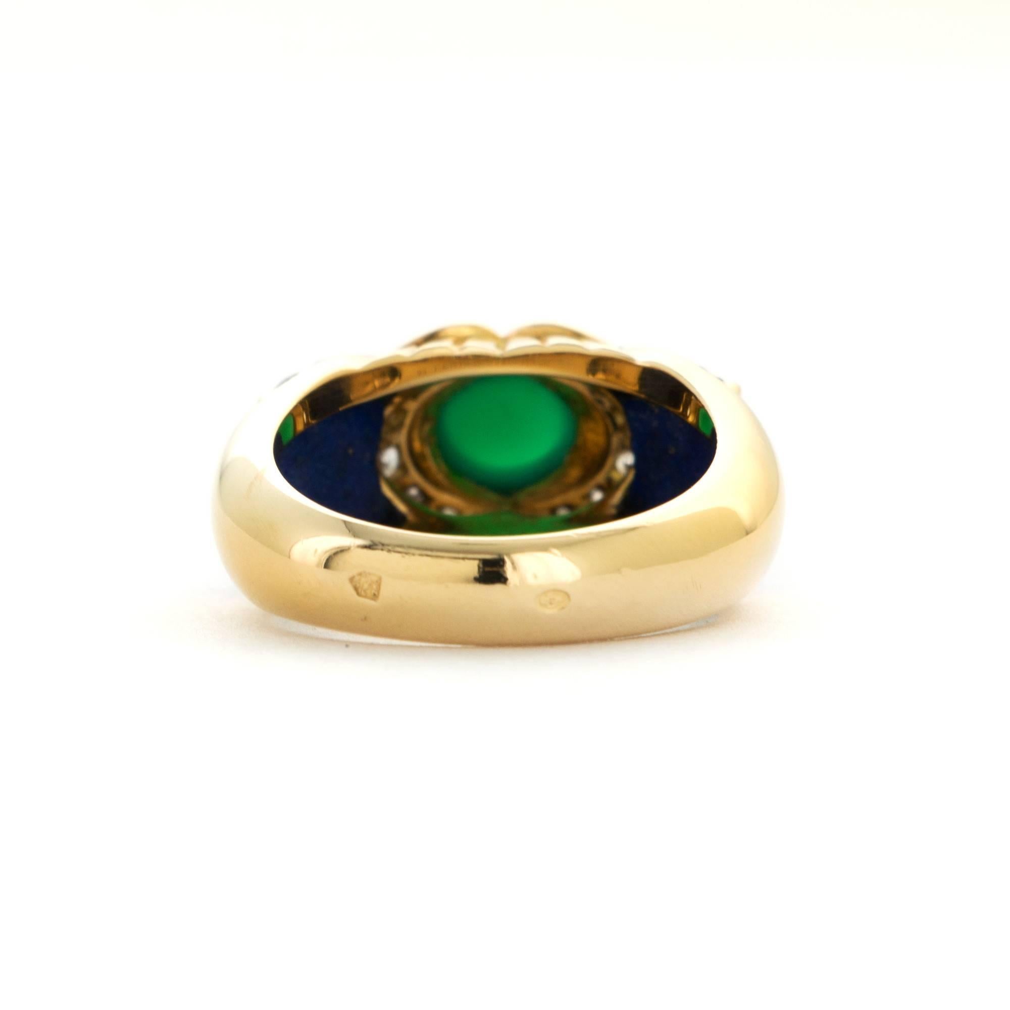 Cartier Yellow Gold Emerald, Diamond and Lapis Dome Ring In Excellent Condition For Sale In Beverly Hills, CA