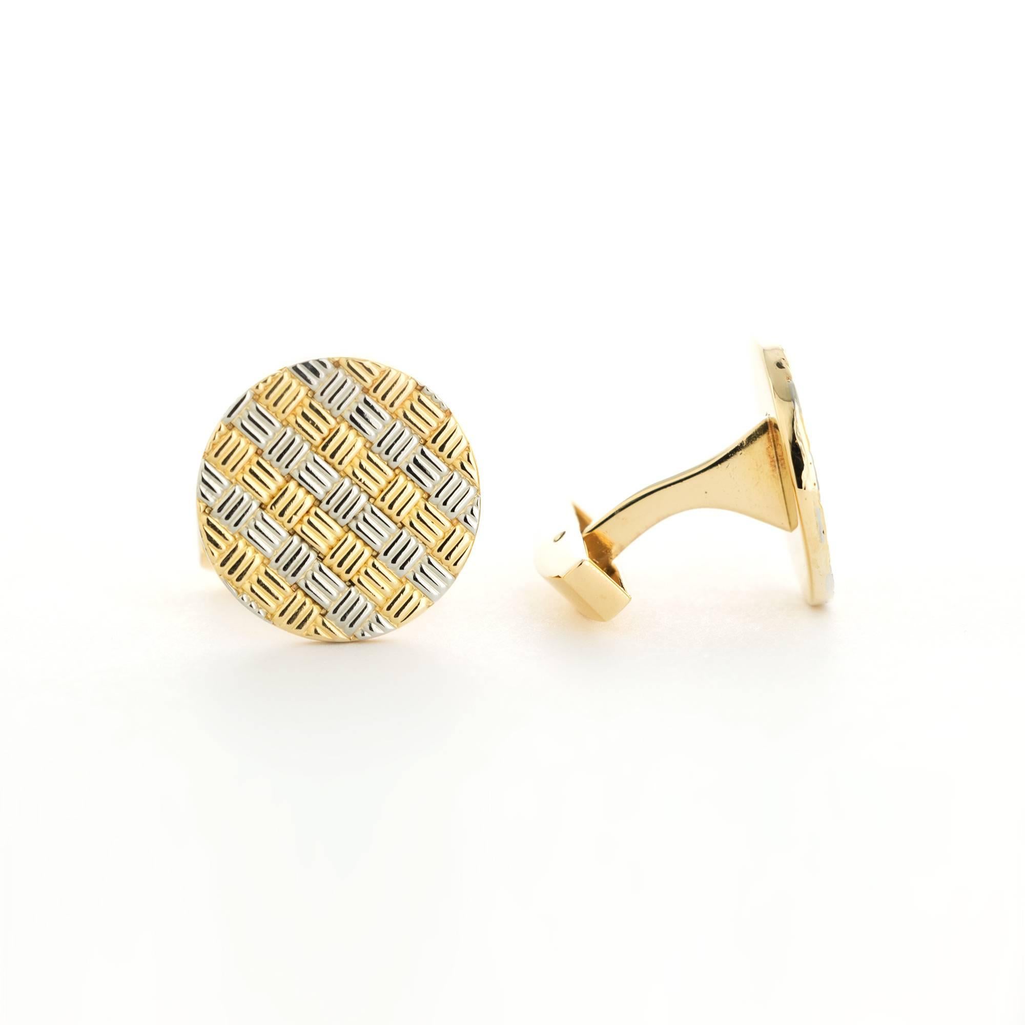 A Pair of 18k Yellow & White Gold Cufflinks by Van Cleef & Arpels. Made in France. Signed 