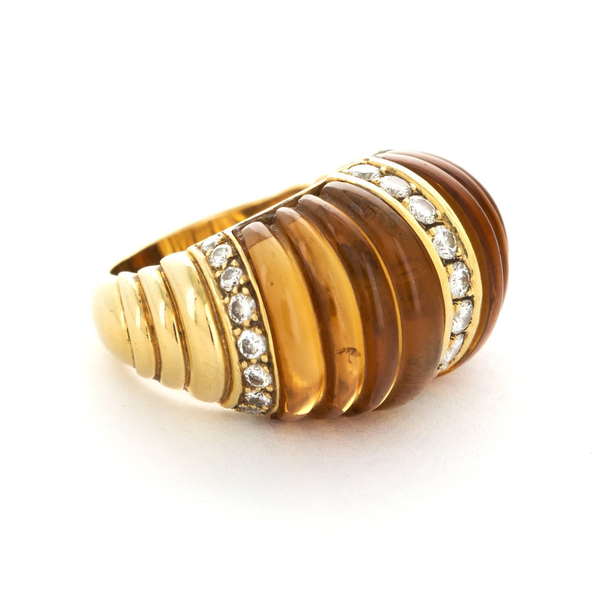 Modern Van Cleef & Arpels  Citrine Diamond Gold Ring For Sale