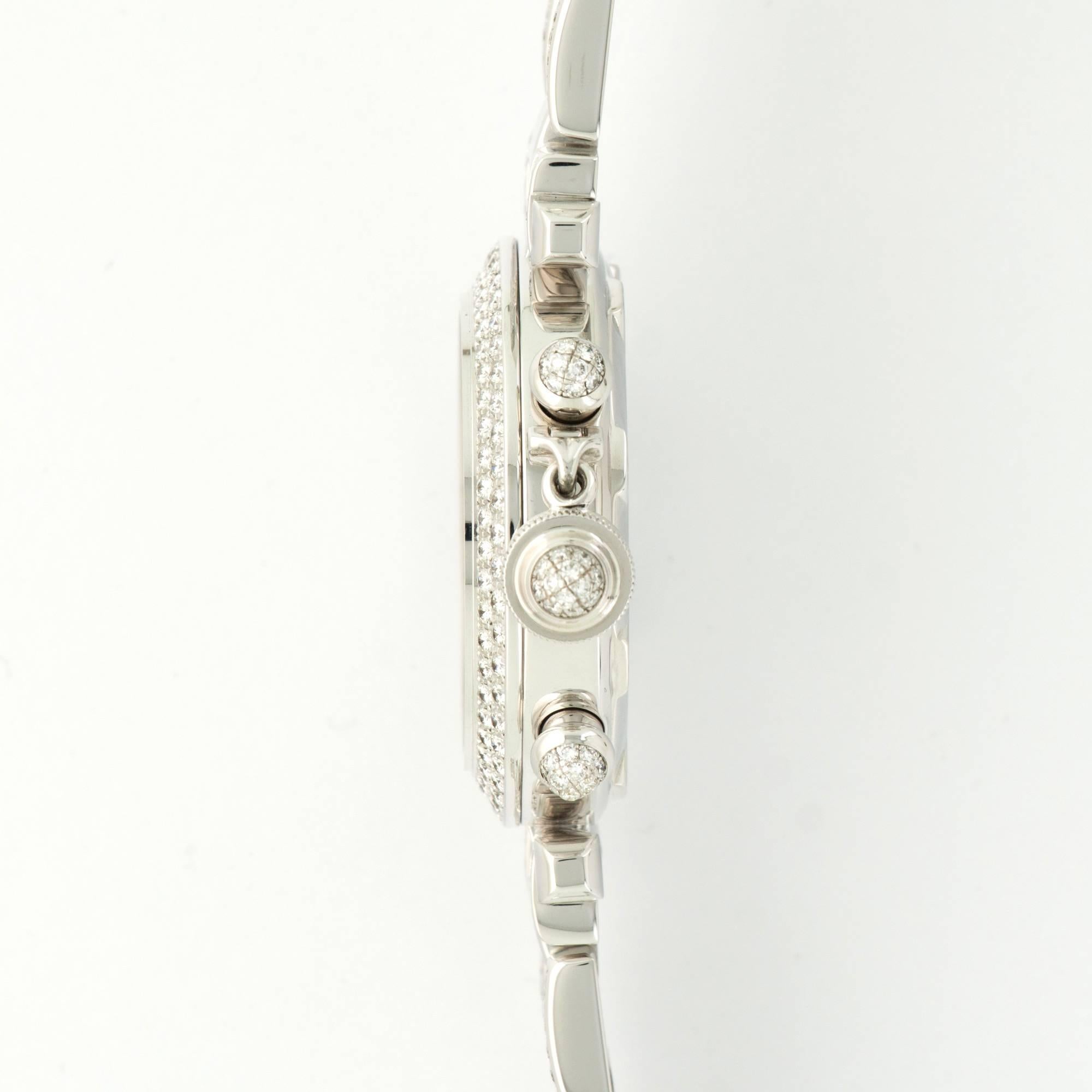 Modern Cartier White Gold Diamond Pasha Chronograph Bracelet Wristwatch