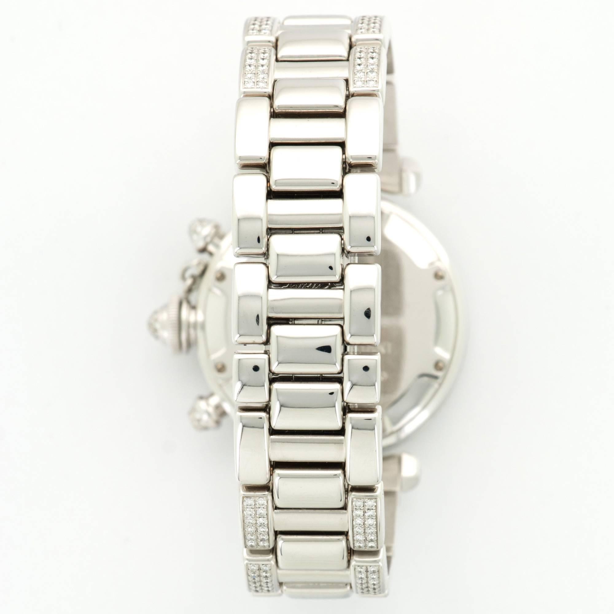 Cartier White Gold Diamond Pasha Chronograph Bracelet Wristwatch In New Condition In Beverly Hills, CA