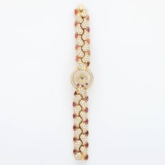 Chopard Yellow Gold Happy Diamond Ruby Bracelet Wristwatch