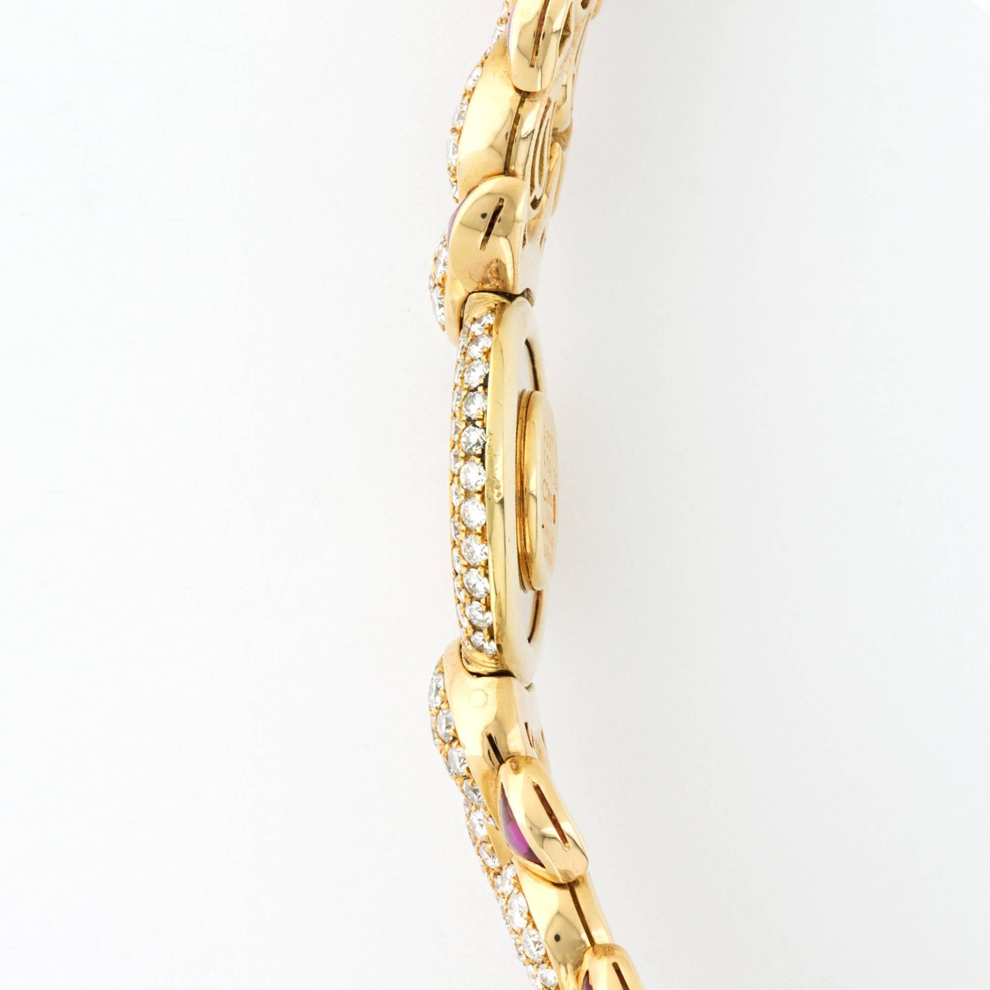 Modern Chopard Yellow Gold Happy Diamond Ruby Bracelet Wristwatch