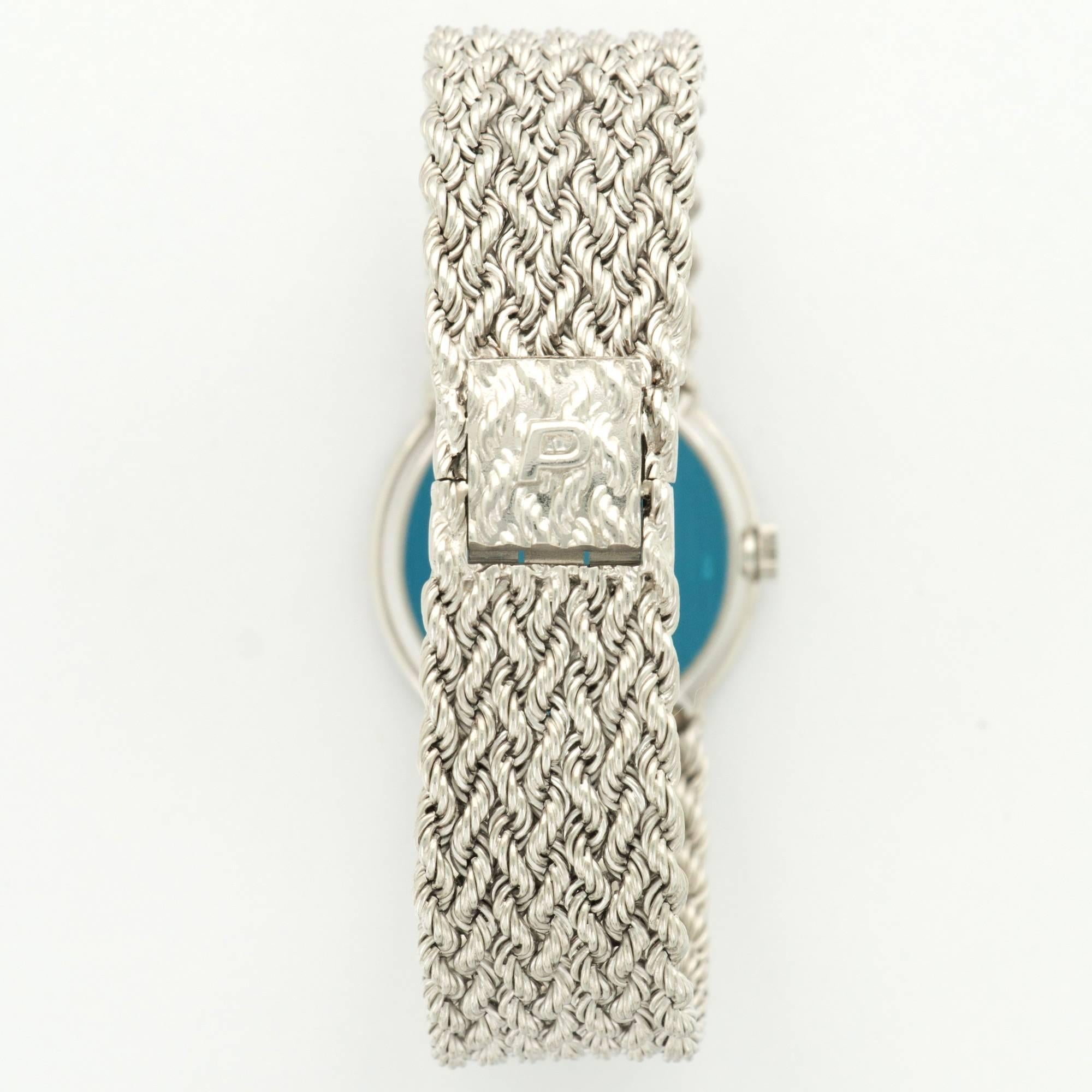 Piaget White Gold Pave Diamond Woven Link Bracelet Wristwatch In Excellent Condition In Beverly Hills, CA