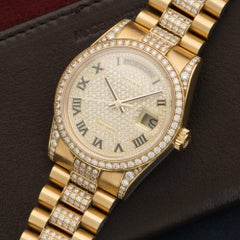 Rolex Yellow Gold Diamond Pave Day-Date Wristwatch Ref 118388