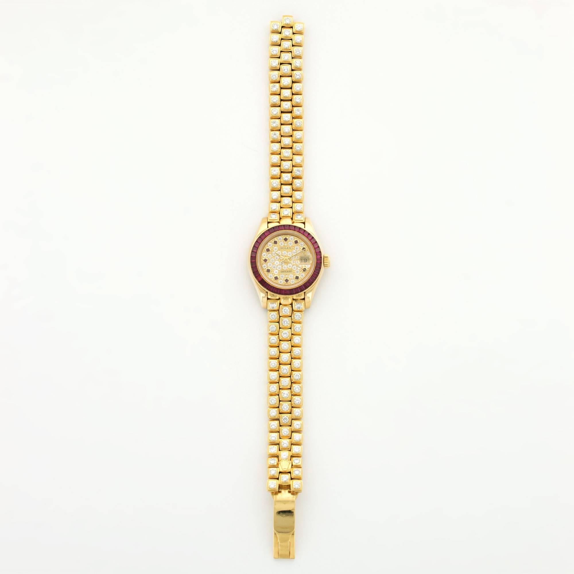 Modern Rolex Yellow Gold Diamond Pave Datejust Pearlmaster Automatic Wristwatch 