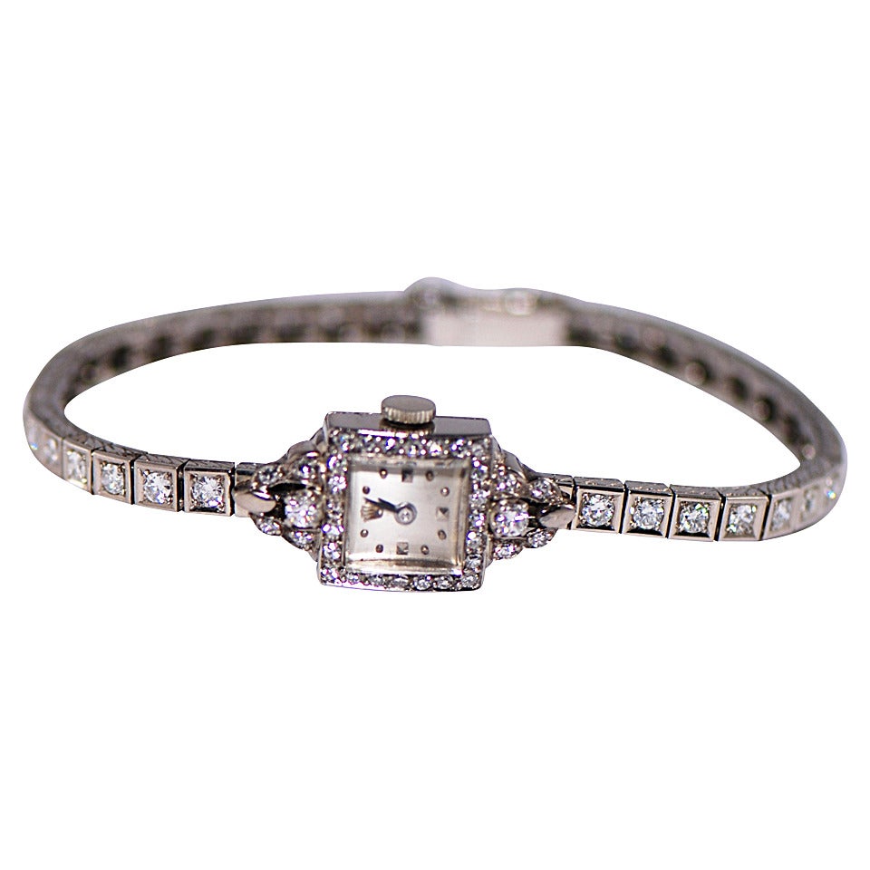 Rolex Lady
s White Gold and Diamond Bracelet Wristwatch Ref 93075 circa 1945