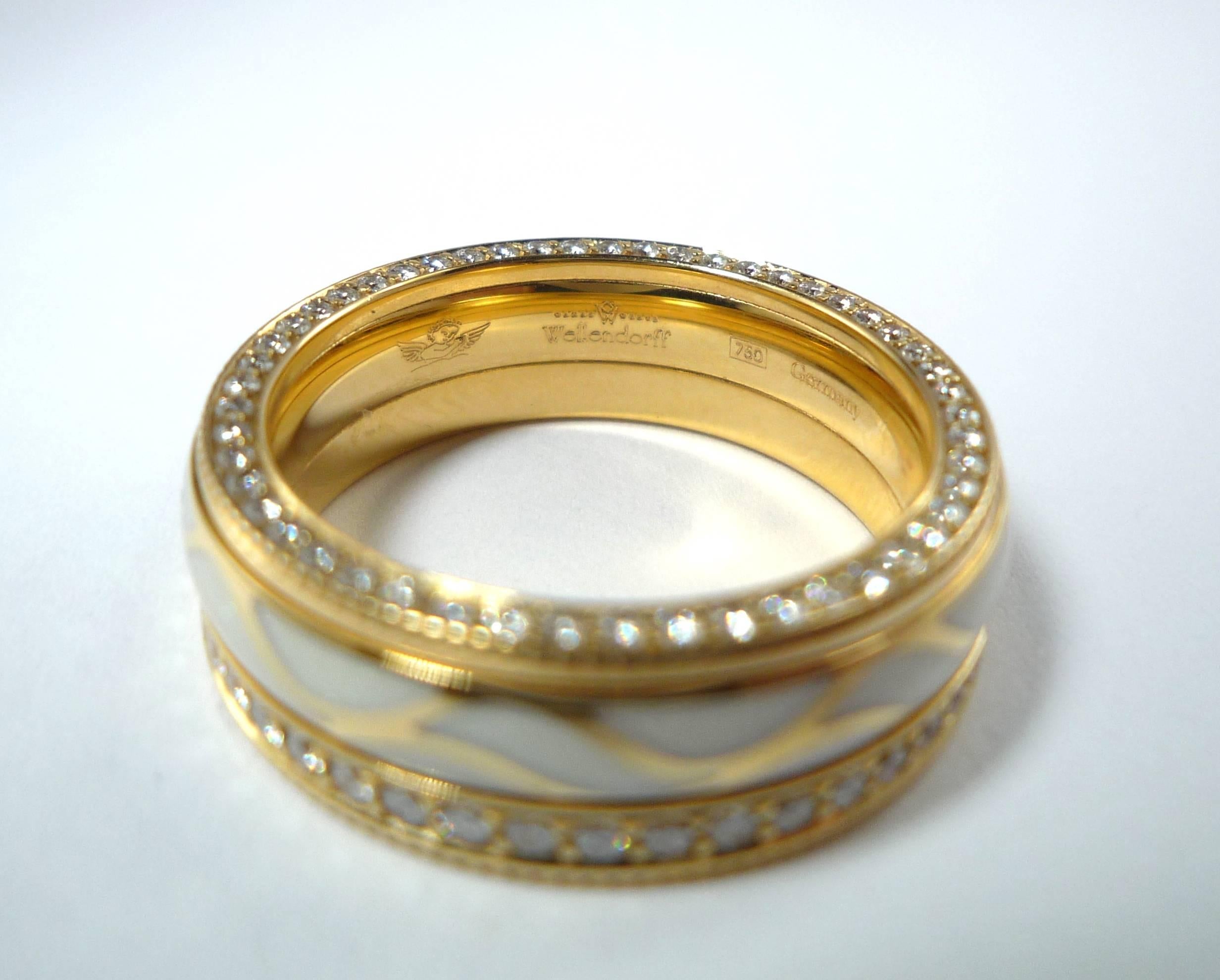 Wellendorff Eternity-Ring, Emaille und Diamant in Gelbgold mit Flügeln Damen