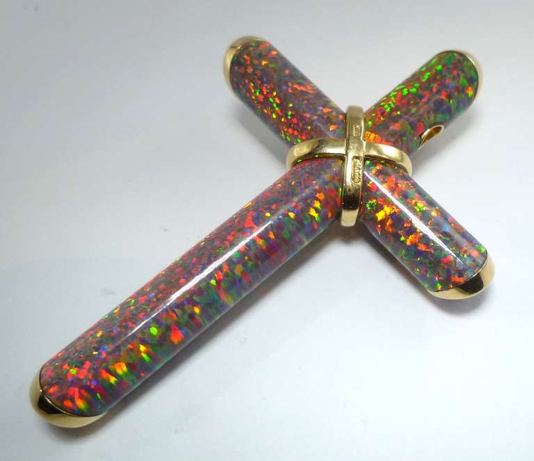 Women's or Men's Friedrich  Unique Multi-Coloured Opal Gold Crucifix Pendant