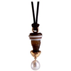 Agate Pearl Diamond Gold Pendant 3