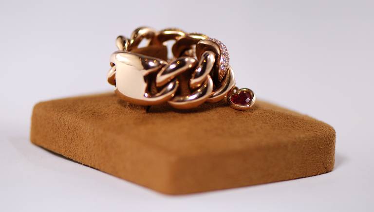 Friedrich Flexible Chain-Link Diamond Ring with Gem Hearts