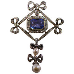 Antique Sapphire Diamond Brooch  Pendant