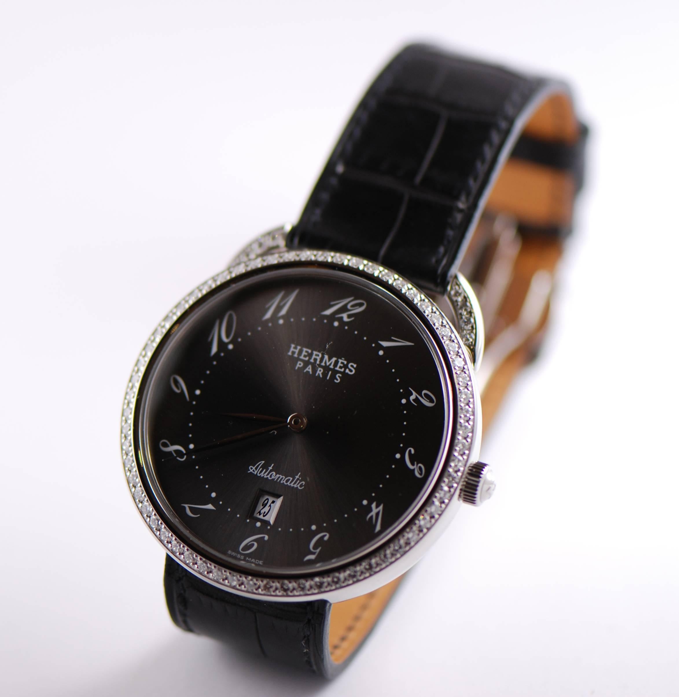 Hermes White Gold Diamond Arceau Automatic Wristwatch In New Condition In Frankfurt, DE