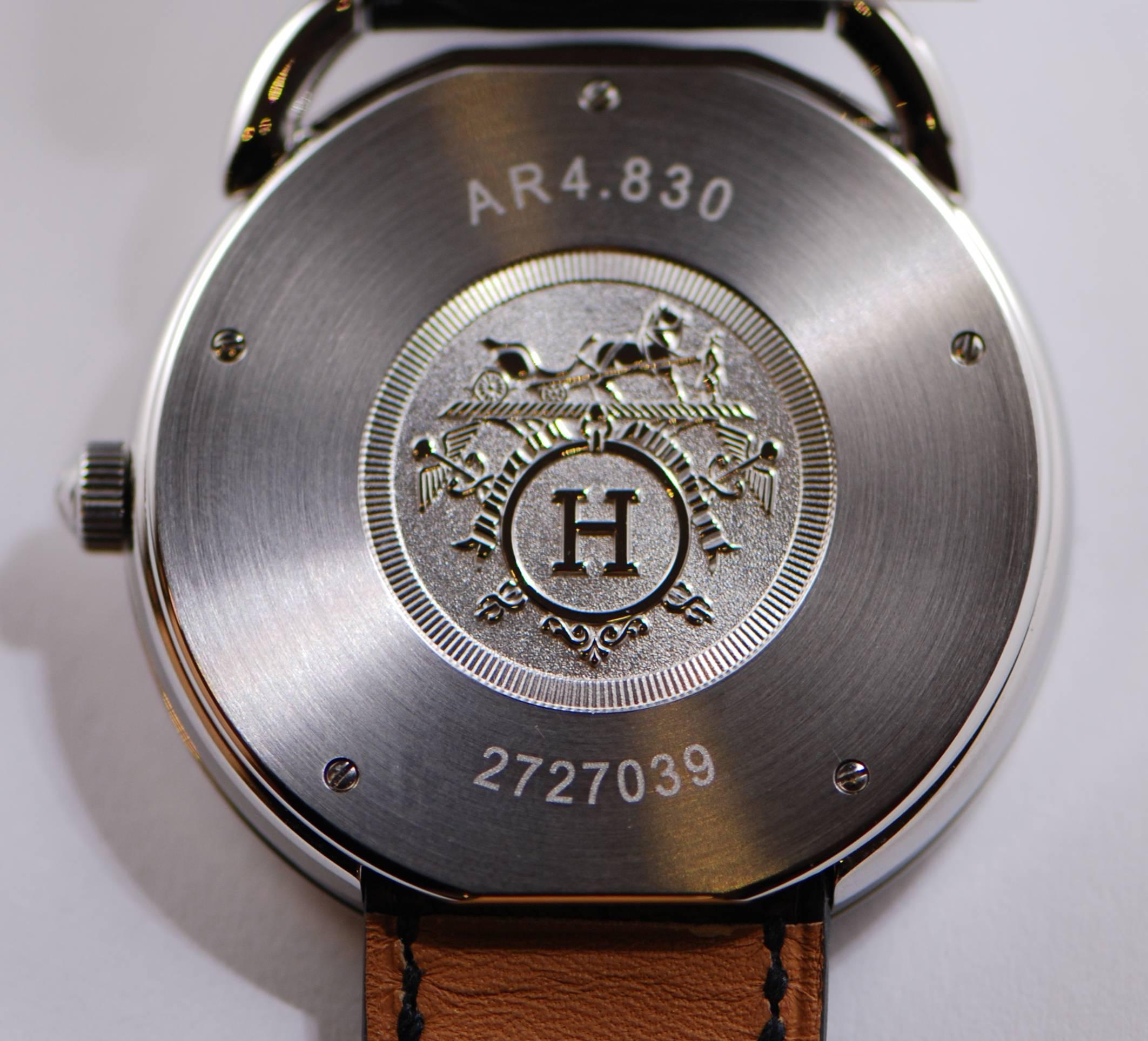 Women's or Men's Hermes White Gold Diamond Arceau Automatic Wristwatch
