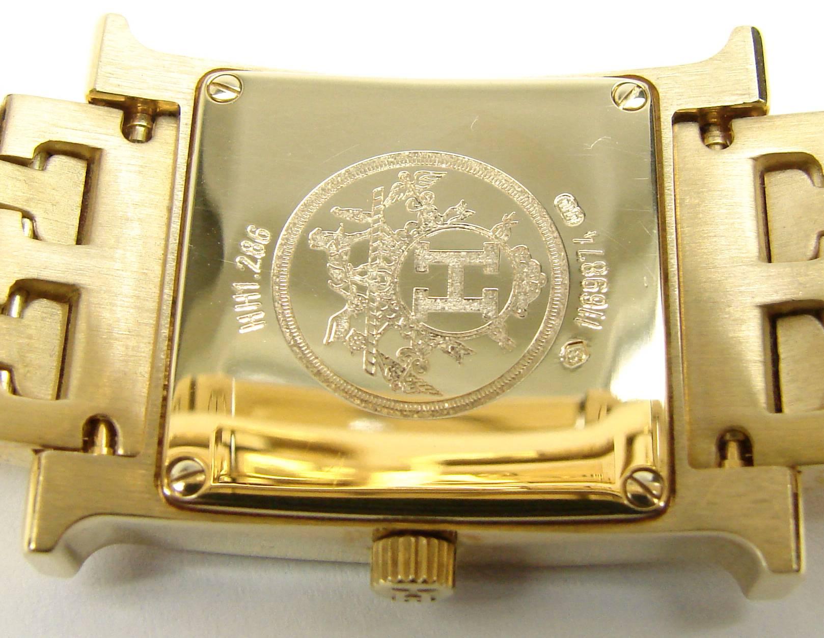 Hermes Lady's Yellow Gold Diamond Heure H Quartz Wristwatch In Excellent Condition In Frankfurt, DE