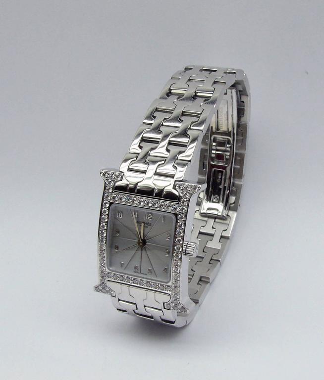 Hermes Lady's White Gold Diamond Heure H Quartz Wristwatch at 1stDibs