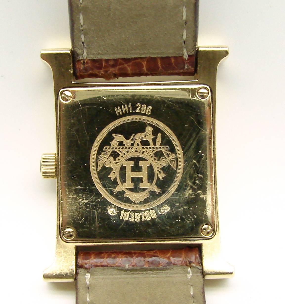 Hermes Ladies Yellow Gold Diamond Heure H Quartz Wristwatch In Excellent Condition In Frankfurt, DE