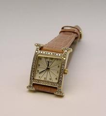 Hermes Damen Gelbgold Diamant Heure H Quarz-Armbanduhr