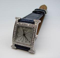 Hermes Damen Weißgold Diamanten Heure H Quarz-Armbanduhr