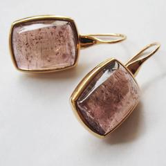 Tourmaline Cabochon Gold Drop Earrings