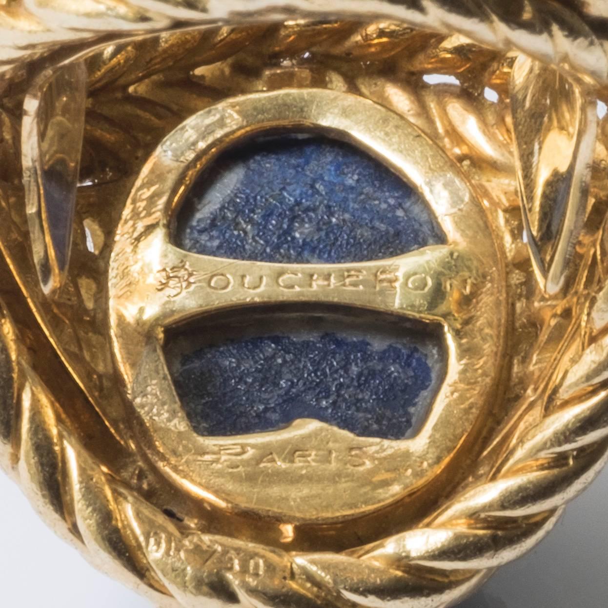 Women's 1970s Boucheron Paris Cabochon Lapis Lazuli Diamond Gold Ring  For Sale