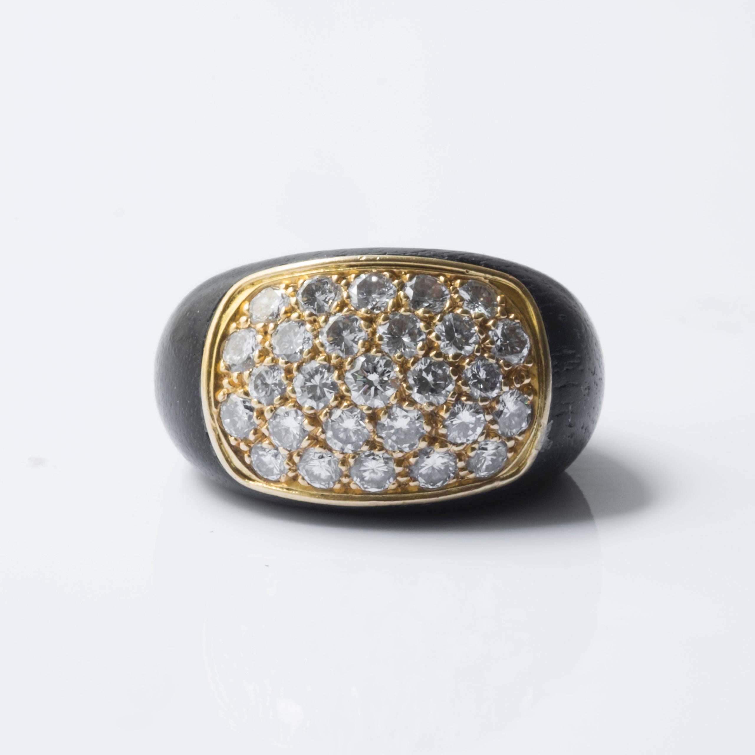 Women's 1970s Rene Boivin Paris Diamond Gold Rosewood Ring For Sale